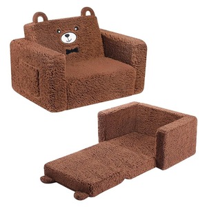 Fauteuil pliable pour enfants, siège en peluche douce pour l'étude et la lecture, couleur marron, forme carrée et rembourrage en mousse - Product Image 4