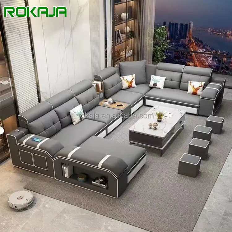 Vải hiện đại hình chữ U sofa đa chức năng góc sofa kết hợp đồ nội thất phòng khách sofa Set với kết nối USB