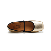 Ballerines Mary Jane à bout carré métallisé pour femmes, chaussures de ballet décontractées à sangle élastique en cuir véritable