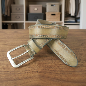 Ceinture unisexe en cuir de buffle perforé vintage de qualité supérieure, longueur personnalisable, boucle en laiton massif 40 mm, alliage de zinc, multi-styles - Product Image 3
