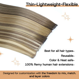 Ekstensi Rambut Manusia Rusia Tipis Tak Terlihat Genius Weft 100% Rambut Manusia Double Drawn Volume Genius Weft - Product Image 4