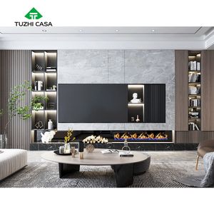 TUZHI CASA <span class=keywords><strong>meuble</strong></span> de télévision mural moderne de luxe en noyer <span class=keywords><strong>noir</strong></span> américain massif <span class=keywords><strong>blanc</strong></span> brillant avec haut-parleurs - Product Image 3