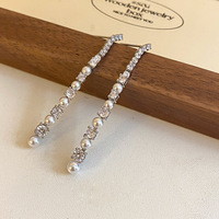 Boucles d'oreilles pendantes longues avec perles et strass pour femmes, cadeau tendance, bijoux élégants, accessoires de mode