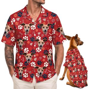 Custom <b>Dog</b> Face Matching Hawaiian Shirt For <b>Men</b> Women Summer Vacation Gift Personalized Pet Photo Design Short Sleeve Red - Product Image 1