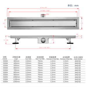 <span class=keywords><strong>Drain</strong></span> mural rectangulaire en acier inoxydable avec grille, insert de carrelage, <span class=keywords><strong>drain</strong></span> de douche linéaire pour salle de bain - Product Image 4