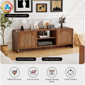 Simple Modern Rounded <b>Corner</b> <b>TV</b> <b>Stand</b>,Particle Board Media Console with Storage&Rounded Edges for Mid-Century Modern Living Room - Product Image 3