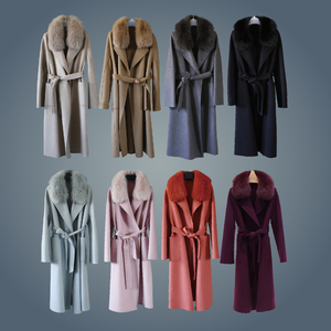 Abrigo de lana de Cachemira de doble cara para mujer al por mayor, gabardina <span class=keywords><strong>larga</strong></span> con cuello de piel de zorro Real, prendas de vestir exteriores de moda de invierno - Product Image 5