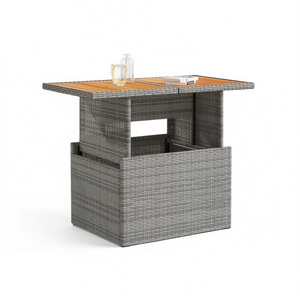 Solid Acacia Wood Outdoor Table <b>Grey</b> Pe Rattan Powder Coated Steel <b>Frame</b> Contemporary Design Durable Garden Furniture - Product Image 1