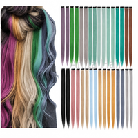 Extensions de cheveux synthétiques colorées à clipser en fibre haute température, mèches de fête, 22 pouces, lisses, trame simple