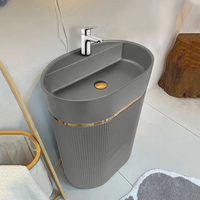 Lavabo sur pied moderne de luxe plaqué or, évier monobloc écologique intelligent haut de gamme avec garantie de 3 ans