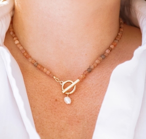 Collier vintage en perles d'eau douce et pierres précieuses, acier inoxydable, baroque, naturel, grande chaîne tendance, bijoux imperméables pour femmes - Product Image 1