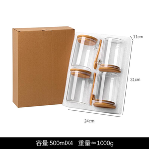 Tre Nắp Bằng Gỗ Nhà Bếp Cao Borosilicate Gia Vị Kín Thực Phẩm Lọ Thủy Tinh Phù Hợp Với Thực Phẩm Lưu Trữ <span class=keywords><strong>Container</strong></span> Set Với Muỗng - Product Image 5