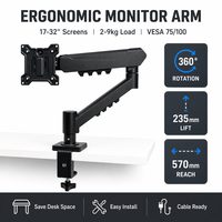 Support d'ordinateur ergonomique pour bureau à domicile, design peu encombrant, bras de moniteur réglable entièrement articulé/rotatif pour écrans de 17 à 32 pouces