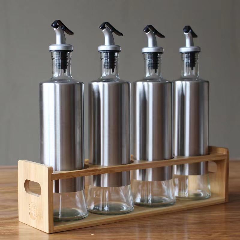 Kitchen stainless steel with plastic pourer used soy sauce glass oil dispenser