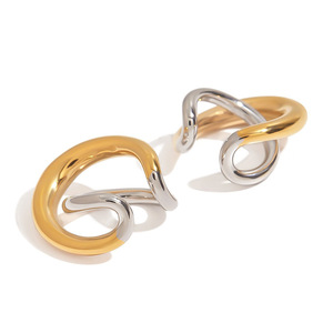 Geometric <b>Clip</b>-on Earrings Gold <b>Silver</b> Color Block Irregular Design For Women Party Fashion Jewelry - Product Image 1