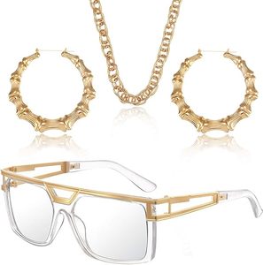 <strong>90s</strong> Accessories <strong>Outfit</strong> for Woman 80s Clothes Hip Hop Costume Kit Old School Rapper Sunglasses Earrings <strong>Theme</strong> Party Decorations