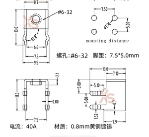 <span class=keywords><strong>Borne</strong></span> à vis horizontale en laiton étamé blanc pour connexion de fil sur carte PCB, M3, tension nominale 12V, modèle OEM, marque Q&S - Product Image 2
