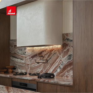 Ensemble d'armoires de cuisine en noyer scié sur mesure Allandgroup, style moderne de luxe, mi-siècle, avec portes plates en bois, pour villa - Product Image 3