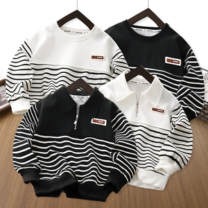 Sweat-shirt à col châle rayé <span class=keywords><strong>de</strong></span> style coréen pour garçons, imprimé teint en pièce, demi-zip, nouvelle collection printemps-automne 2025, grande taille - Product Image 1
