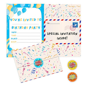 BestaFiesta <strong>Kids</strong> Birthday <strong>Party</strong> <strong>Invitations</strong> Pack 24 with Folding Envelope Design Durable Holographic Stickers (Rainbow) - Product Image 2
