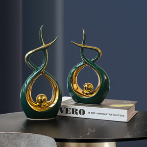 Décoration d'intérieur et d'agence de style artistique unique, moderne et luxueux, en céramique émaillée noir, blanc, vert et or, en forme de torche - Product Image 2