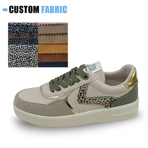 Sapatos casuais femininos de marca própria personalizados em tecido de leopardo tênis de uso diário feminino