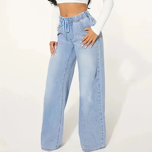 <span class=keywords><strong>Jeans</strong></span> abbigliamento donna 2025 commercio estero Denim ragazza europea e americana con coulisse vita alta ampia dimagrante gambe larghe - Product Image 1