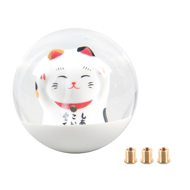 Boule transparente avec figurine de chat porte-bonheur Maneki-Neko blanche intégrée