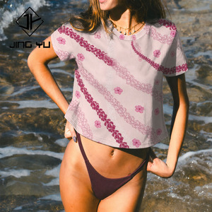 Wholesale women's beach print retro loose <b>crop</b> <b>top</b> custom breathable 100% cotton <b>crop</b> <b>top</b> - Product Image 3