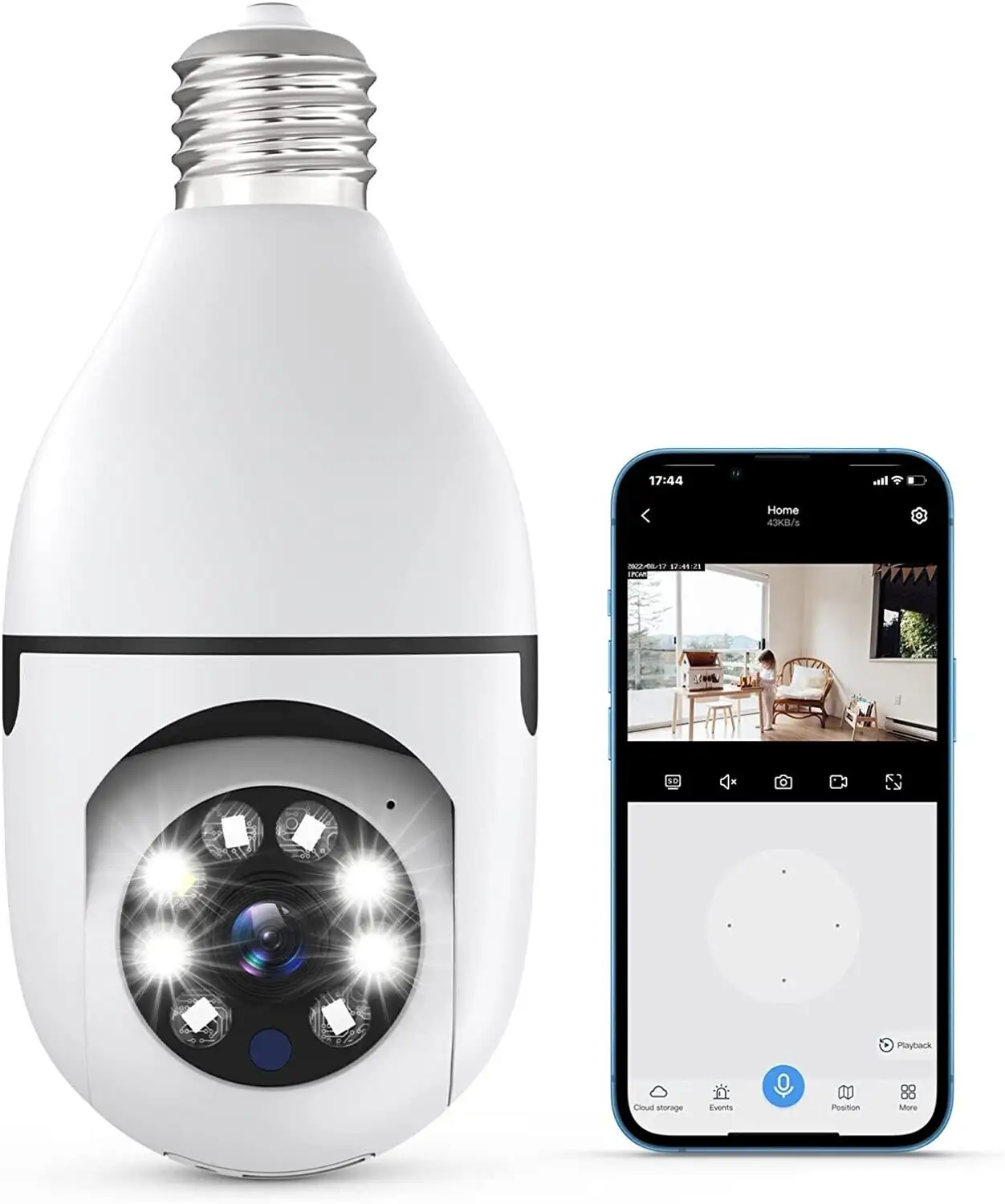 HD security mini wireless network smart home IP pan tilt 360 degree E27 socket light bulb Wifi Camera with human tracking