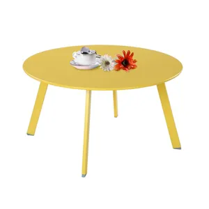Round Steel Patio <strong>Coffee</strong> <strong>Table</strong> Weather Resistant Outdoor Large Side <strong>Table</strong> <strong>Yellow</strong> Metal <strong>Coffee</strong> <strong>Table</strong> - Product Image 1