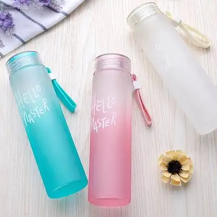 Botol Air Minum BPA Mulut Lebar Bebas, Dapat Digunakan Kembali dengan Penanda Waktu Lengan Pelindung dan Tutup
