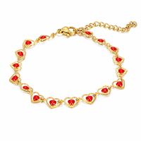 Bracelet en acier inoxydable à maillons en forme de cœur, chaîne en zircon rouge, bijoux de poignet unisexe, vacances à la plage, fête
