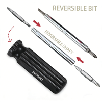 Tournevis réversible plat et cruciforme 6-en-1 avec embouts à douilles 3/16, 5/16, 1/4 et 5/16 pouces, tournevis multifonctionnel