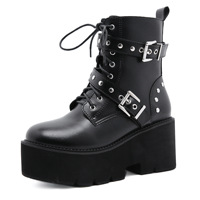 Bottes punk pour femmes CHENO, plateforme personnalisée, style gothique, blanches, vintage, sexy, avec rivets