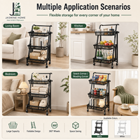 Chariot utilitaire pliable et roulant en métal, chariot de rangement, étagère d'organisation domestique personnalisée, fourniture OEM ODM pour acheteurs mondiaux