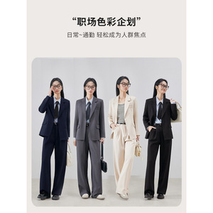 Women's Grey Suit Set Full Sleeve Worsteds Anti-Wrinkle Office Lady Leisure Commuting Interview Autumn Wear - Product Image 4