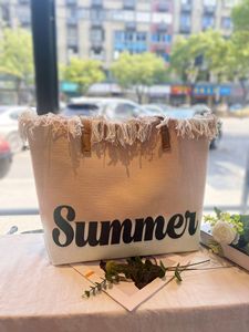 Borsa da Spiaggia Personalizzabile con Logo, Grande Capacità, Impermeabile, Decorazione con Nappine, Borsa <span class=keywords><strong>a</strong></span> Tracolla in Tela per Spiaggia e <span class=keywords><strong>Shopping</strong></span> - Product Image 4