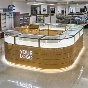 Nouvelle conception de <span class=keywords><strong>vitrine</strong></span> de bijouterie avec éclairage LED, comptoir de présentation de bijoux en or, <span class=keywords><strong>vitrine</strong></span> circulaire simple, design de kiosque de centre commercial, kiosque à bijoux - Product Image 3