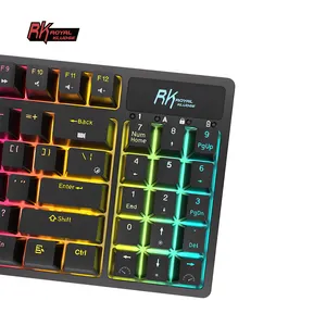 Royal Kludge Keyboard Tkl Gaming, Papan Ketik Mekanik Tkl RGB Kecil, Desain Kompak Lampu Belakang LED Sakelar Biru