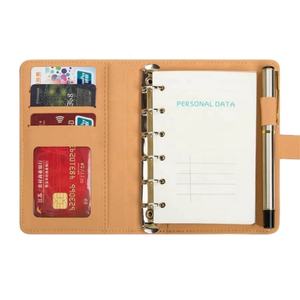 Toptan PU sert kaplı A7 not defteri özel logocard yaprak yüzük Binder sevimli iş not defteri ile kalemlik kart cebi - Product Image 5