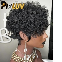 Perruque Courte en Cheveux Humains Vierges Vietnamiens Bruts, Bouclés Crépus, avec Dentelle Transparente Pré-Pluckée, Sans Colle, Faite à la Machine, Fournisseur en Gros