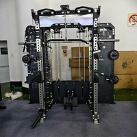 Nouveau modèle de rack de musculation en acier au carbone multifonction avec machine Smith, panneau perforé latéral et pile de poids de 70 kg*2 pour la salle de sport et la remise en forme à domicile