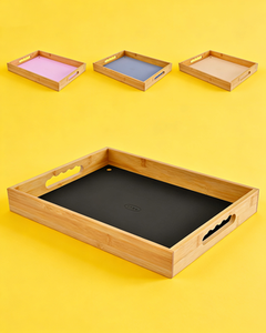 Bandeja de bambú para desayuno con almohadilla de silicona desmontable, utilizada para despensa, sala de estar, baño, bar de té - Product Image 3