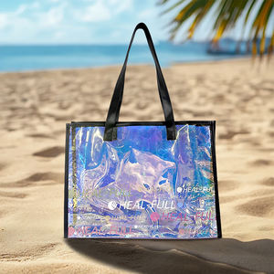 Bolso de mano holográfico iridiscente impermeable transparente con impresión de logotipo personalizado de PVC con asa - Product Image 1
