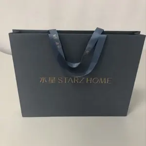 Customized Luxury Custom Logo Paper Tote Shopping Bags Gift Packaging With Ribbon Handle