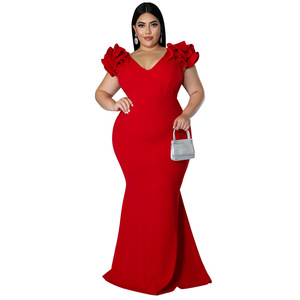 <span class=keywords><strong>Moda</strong></span> plus size vestiti estivi da donna nuovo vestito sexy con maniche a foglia di loto con apertura sul retro dell'anca - Product Image 2