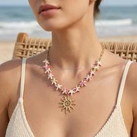 Collier d'été style océan en acier inoxydable avec perles de coquillage, chaîne à maillons plaquée or et perles étoile de mer