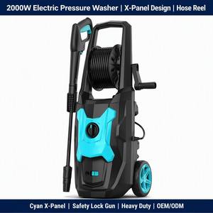 Nettoyeur haute pression électrique 2000W avec enrouleur de tuyau, conception X-Panel, machine de lavage de voiture portable, nettoyeur puissant, accent cyan, usage intensif - Product Image 1