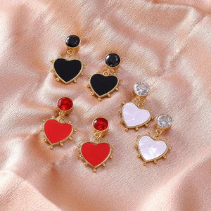 Boucles d'oreilles en acier inoxydable 304 plaqué or, forme de cœur, design goutte d'huile non décolorant, idéal pour les femmes, port quotidien, bijoux de mode - Product Image 1